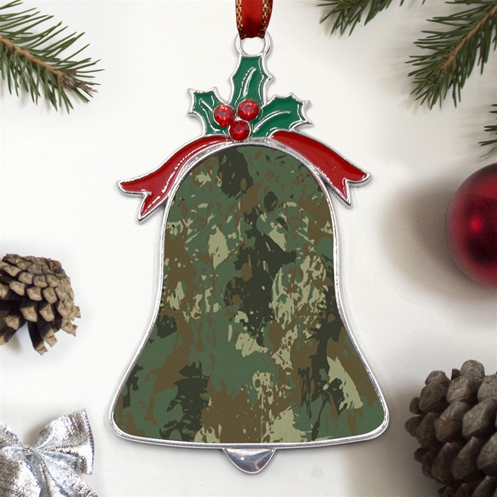 Camouflage-splatters-background Metal Holly Leaf Bell Ornament