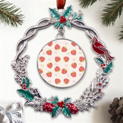 Strawberries-pattern-design Metal X mas Wreath Holly Leaf Ornament