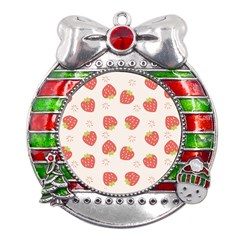 Strawberries-pattern-design Metal X mas Ribbon With Red Crystal Round Ornament