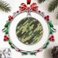 Camouflage-pattern-background Metal X mas Wreath Ribbon Ornament