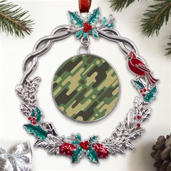 Camouflage-pattern-background Metal X mas Wreath Holly Leaf Ornament