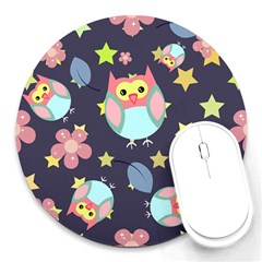 Owl-stars-pattern-background Round Mousepad by Salman4z