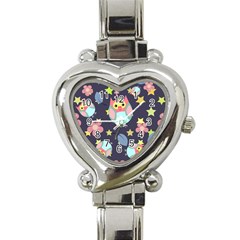 Owl-stars-pattern-background Heart Italian Charm Watch by Salman4z