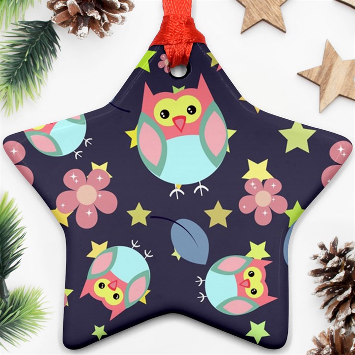 Owl-stars-pattern-background Star Ornament (Two Sides)