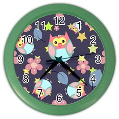 Owl-stars-pattern-background Color Wall Clock by Salman4z