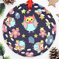 Owl-stars-pattern-background Ornament (round Filigree)