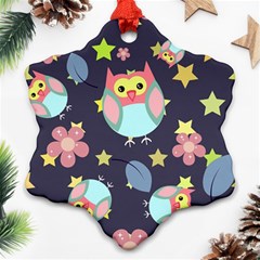 Owl-stars-pattern-background Snowflake Ornament (two Sides)