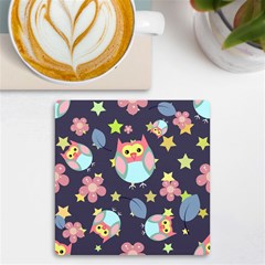 Owl-stars-pattern-background Uv Print Square Tile Coaster  by Salman4z