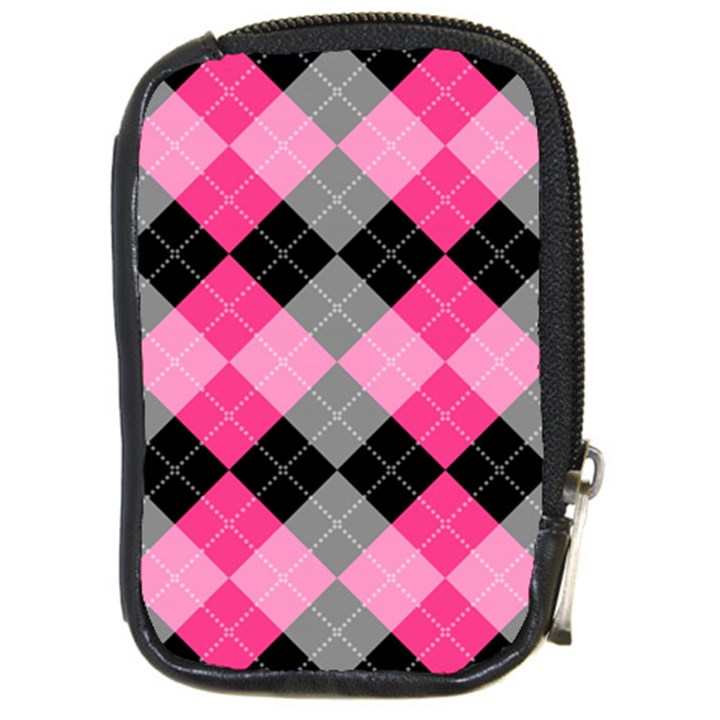 Seamless-argyle-pattern Compact Camera Leather Case