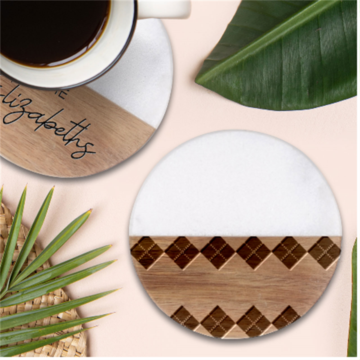 Seamless-argyle-pattern Classic Marble Wood Coaster (Round) 