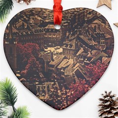 Vintage Cityscape City Retro Old Ornament (heart)