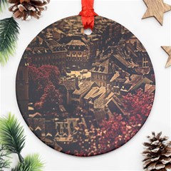 Vintage Cityscape City Retro Old Round Ornament (two Sides)