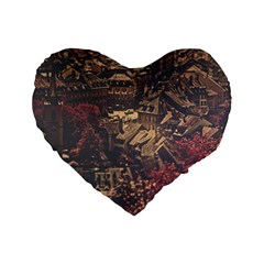 Vintage Cityscape City Retro Old Standard 16  Premium Flano Heart Shape Cushions by Salman4z