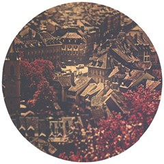 Vintage Cityscape City Retro Old Wooden Puzzle Round by Salman4z