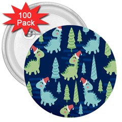 Cute Dinosaurs Animal Seamless Pattern Doodle Dino Winter Theme 3  Buttons (100 pack) 