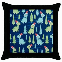 Cute Dinosaurs Animal Seamless Pattern Doodle Dino Winter Theme Throw Pillow Case (Black)