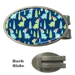 Cute Dinosaurs Animal Seamless Pattern Doodle Dino Winter Theme Money Clips (Oval) 