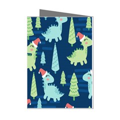 Cute Dinosaurs Animal Seamless Pattern Doodle Dino Winter Theme Mini Greeting Cards (Pkg of 8)