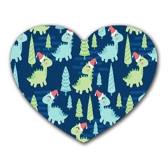 Cute Dinosaurs Animal Seamless Pattern Doodle Dino Winter Theme Heart Mousepad