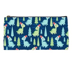 Cute Dinosaurs Animal Seamless Pattern Doodle Dino Winter Theme Pencil Case