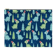 Cute Dinosaurs Animal Seamless Pattern Doodle Dino Winter Theme Cosmetic Bag (XL)