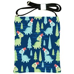 Cute Dinosaurs Animal Seamless Pattern Doodle Dino Winter Theme Shoulder Sling Bag