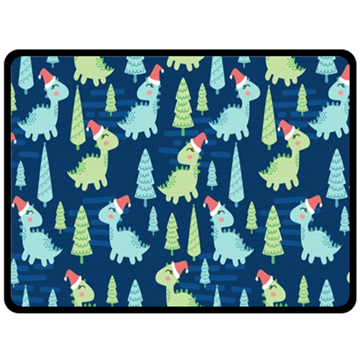 Cute Dinosaurs Animal Seamless Pattern Doodle Dino Winter Theme Fleece Blanket (Large)