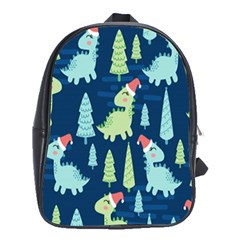 Cute Dinosaurs Animal Seamless Pattern Doodle Dino Winter Theme School Bag (XL)