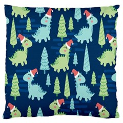 Cute Dinosaurs Animal Seamless Pattern Doodle Dino Winter Theme Large Premium Plush Fleece Cushion Case (One Side)