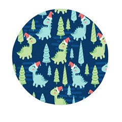 Cute Dinosaurs Animal Seamless Pattern Doodle Dino Winter Theme Mini Round Pill Box