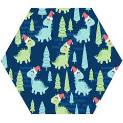 Cute Dinosaurs Animal Seamless Pattern Doodle Dino Winter Theme Wooden Puzzle Hexagon