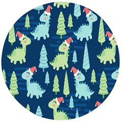 Cute Dinosaurs Animal Seamless Pattern Doodle Dino Winter Theme Wooden Bottle Opener (Round)