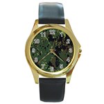 Military Background Grunge Round Gold Metal Watch Front