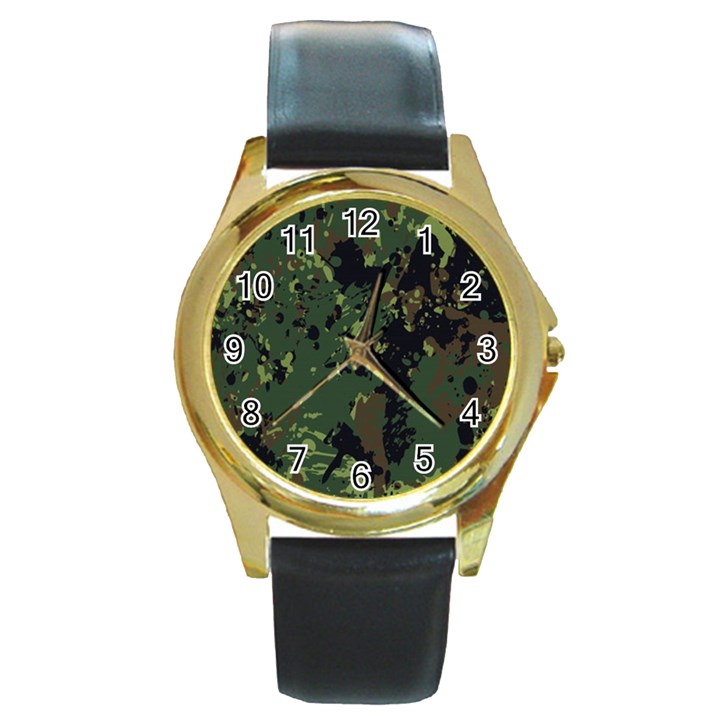 Military Background Grunge Round Gold Metal Watch