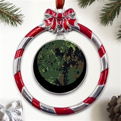 Military Background Grunge Metal Red Ribbon Round Ornament