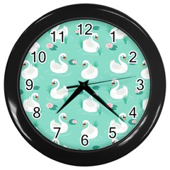 Elegant Swan Seamless Pattern Wall Clock (black) by pakminggu