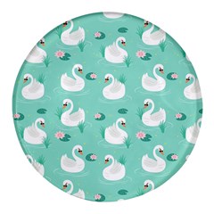 Elegant Swan Seamless Pattern Round Glass Fridge Magnet (4 Pack)