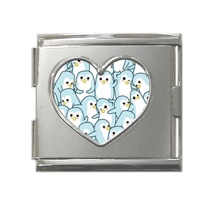 Penguins Pattern Mega Link Heart Italian Charm (18mm)