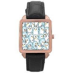 Penguins Pattern Rose Gold Leather Watch  by pakminggu