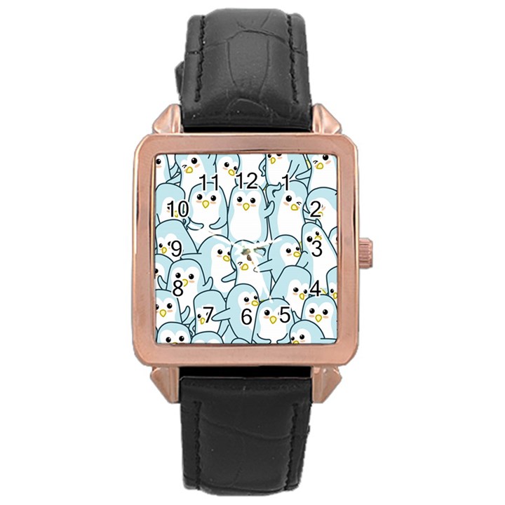 Penguins Pattern Rose Gold Leather Watch 