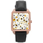 Flat Geometric Shapes Background Rose Gold Leather Watch  Front