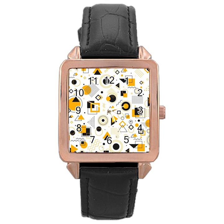 Flat Geometric Shapes Background Rose Gold Leather Watch 