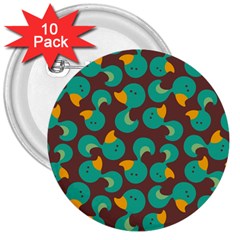 Vector Illustration Seamless Pattern With Cartoon Duck 3  Buttons (10 pack) 