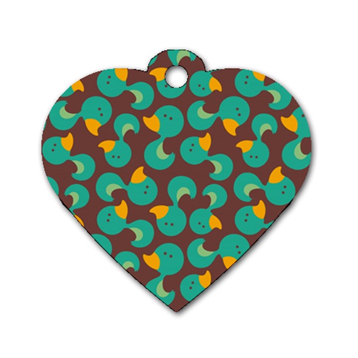 Vector Illustration Seamless Pattern With Cartoon Duck Dog Tag Heart (One Side)