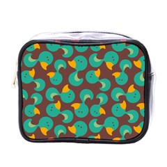 Vector Illustration Seamless Pattern With Cartoon Duck Mini Toiletries Bag (One Side)