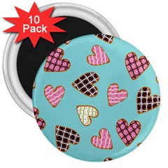 Seamless Pattern With Heart Shaped Cookies With Sugar Icing 3  Magnets (10 Pack)  by pakminggu