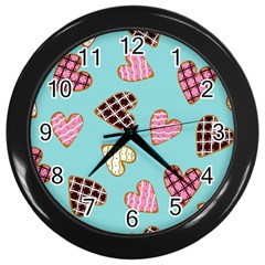 Seamless Pattern With Heart Shaped Cookies With Sugar Icing Wall Clock (black) by pakminggu