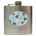 Seamless Pattern With Heart Shaped Cookies With Sugar Icing Hip Flask (6 oz) Front