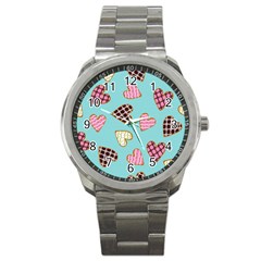 Seamless Pattern With Heart Shaped Cookies With Sugar Icing Sport Metal Watch by pakminggu