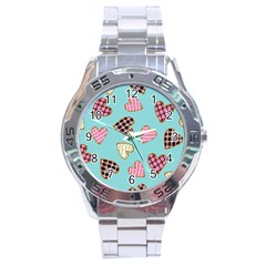 Seamless Pattern With Heart Shaped Cookies With Sugar Icing Stainless Steel Analogue Watch by pakminggu